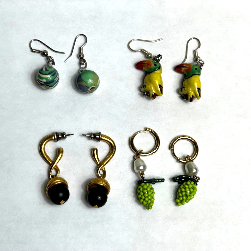Earrings Bundle Women OS Multicolor Toucan Grape Beaded Dangle Set Tropical